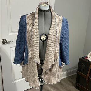 Blue and Beige Women's Cardigan Sweater